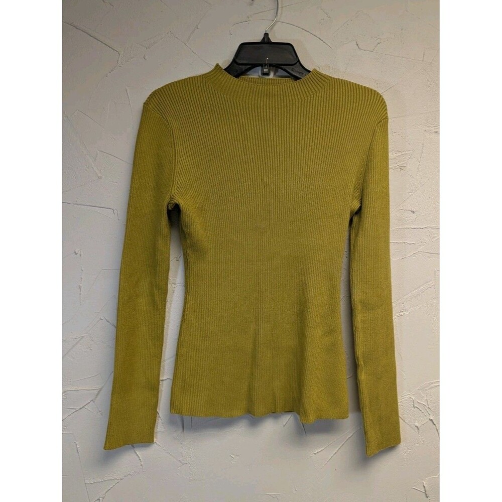 NWT Gibson Latimer Citron Yellow Ribbed Knit Mock Neck Sweater Size M MSRP $89